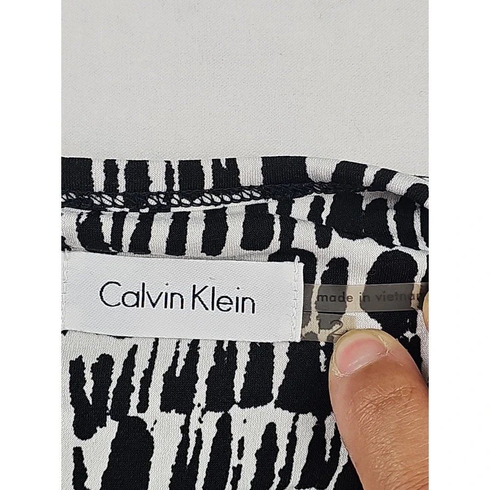 Calvin Klein Jumpsuit Women Size 12 Black & White Print Elastic Waist Drawstring